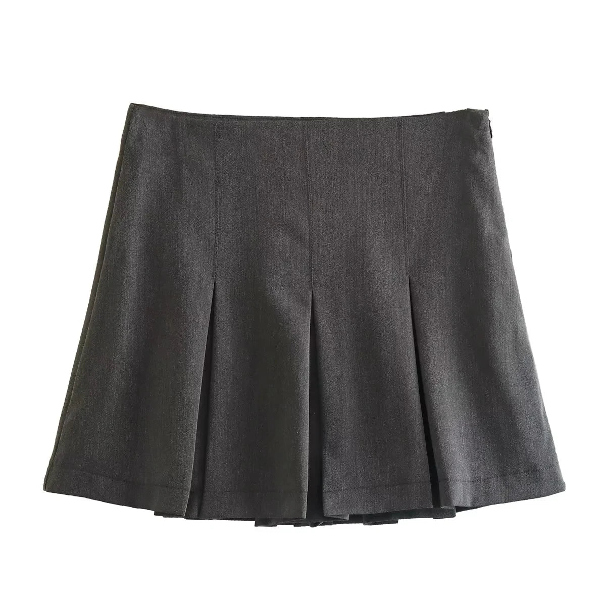 Vintage Dark Grey Mini Skirts Women Ruffles Pleated Sexy Shorts Skirts