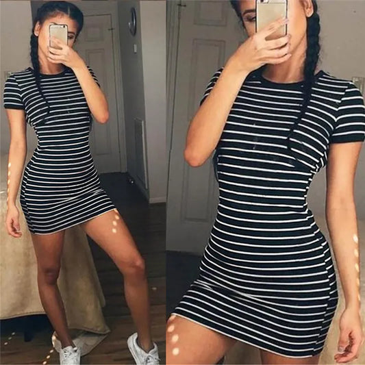 Round Neck Enough Stock Short-sleeved Mini Dress