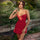 Mini-jurk met veter, rood, feest, club, elegant, rugloos, strapless, sexy jurken