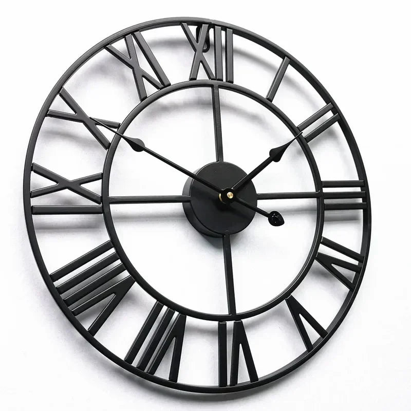 Modern 3D Large Retro Metal Wall Clock – Nordic Roman Numerals Design