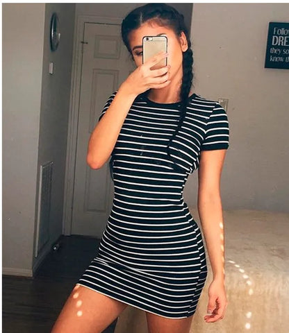 Round Neck Enough Stock Short-sleeved Mini Dress