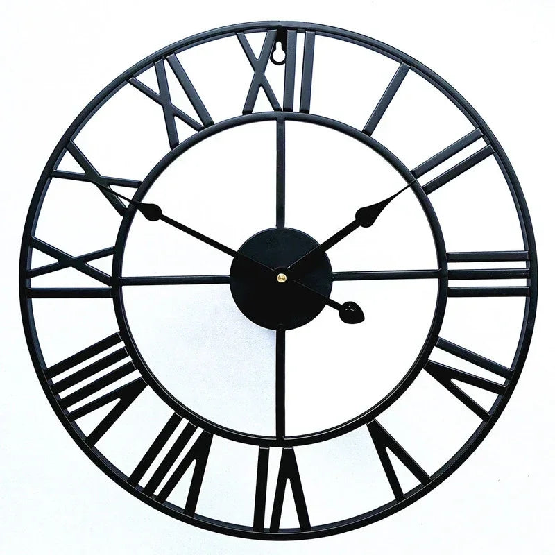 Modern 3D Large Retro Metal Wall Clock – Nordic Roman Numerals Design