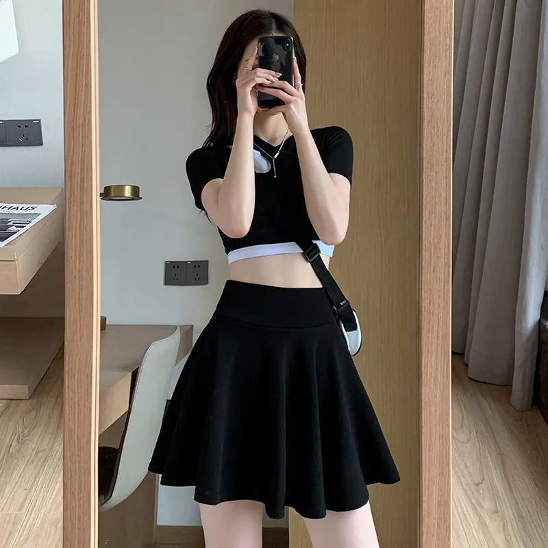 Summer Women's Skirts Fashion Sexy Mini Elastic Pleated Sun Skirts