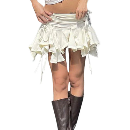 Solid Color Gothic Punk Irregular Ruched Ruffles Mini Skirt