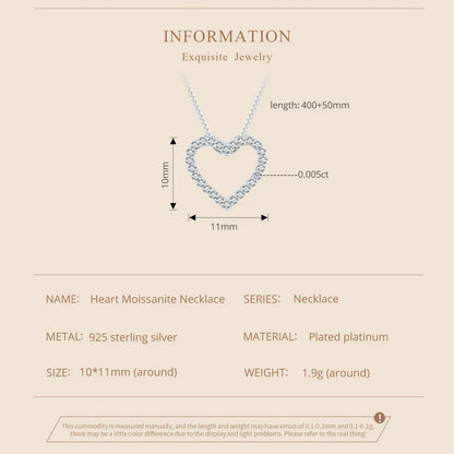 Moissanite 925 Sterling Silver Heart Necklaces