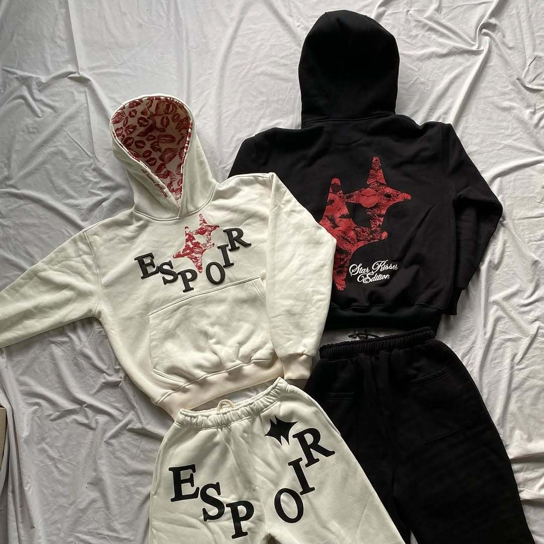 White and black hoodies with 'ESPOIR' branding on a white background