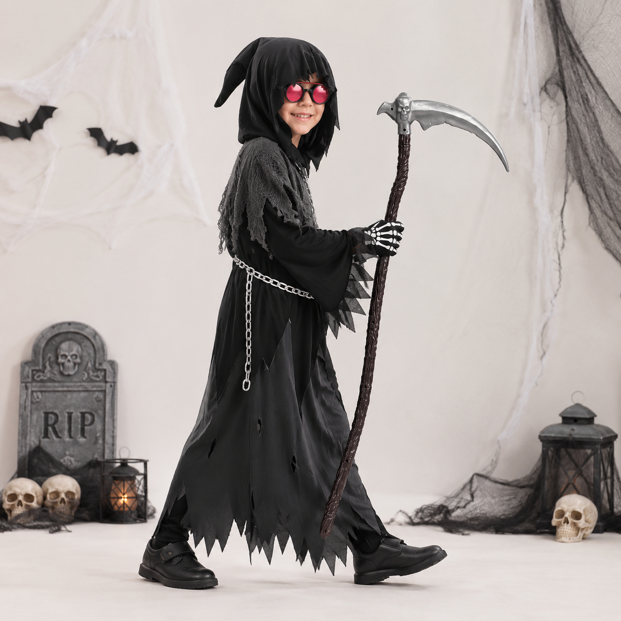 Ventayo – Spooky Costume Collection | Grim Reaper Hooded Robe Set with Glowing Eyes | Perfect for Halloween Fun