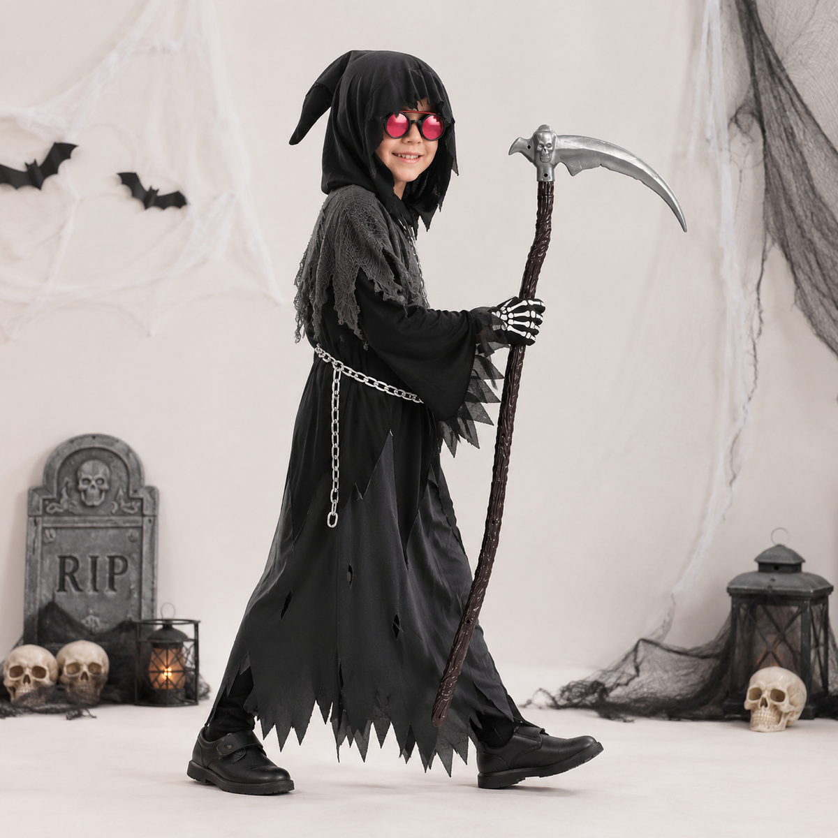 Ventayo – Spooky Costume Collection | Grim Reaper Hooded Robe Set with Glowing Eyes | Perfect for Halloween Fun