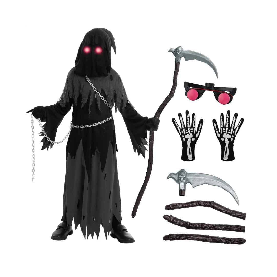 Ventayo – Spooky Costume Collection | Grim Reaper Hooded Robe Set with Glowing Eyes | Perfect for Halloween Fun