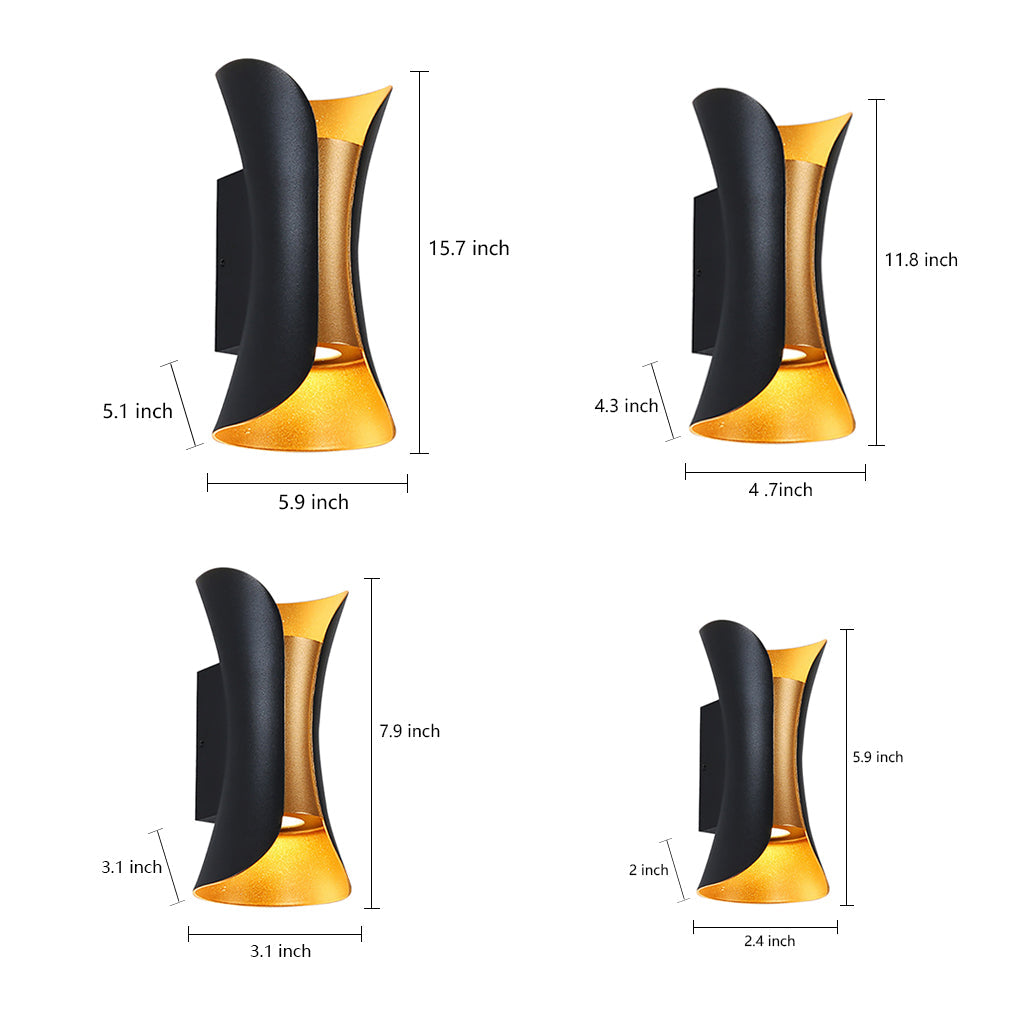 Luz LED curva hacia arriba y hacia abajo, impermeable, para exteriores, con alimentación eléctrica