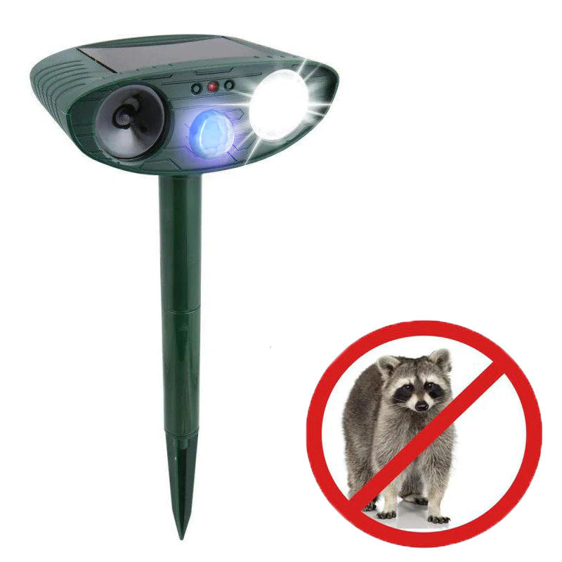 Ultrasonic Raccoon Repeller – Solar Powered and Flashing Light – Get Rid of Raccoons