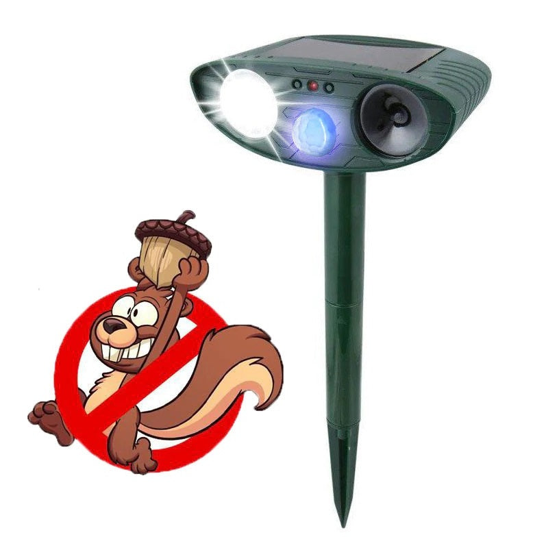 Ultrasonic Squirrel Repeller – Solar Powered – Get Rid of Squirrels with Flashing Light