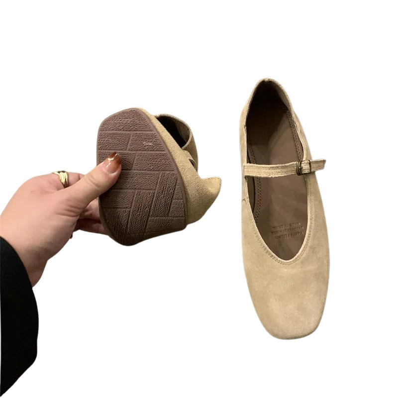 Taupe Suede Mary Jane Flats