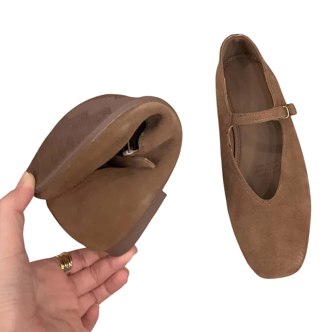 Taupe Suede Mary Jane Flats