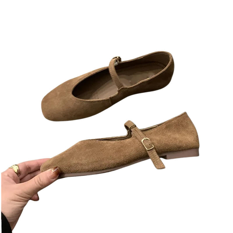 Taupe Suede Mary Jane Flats