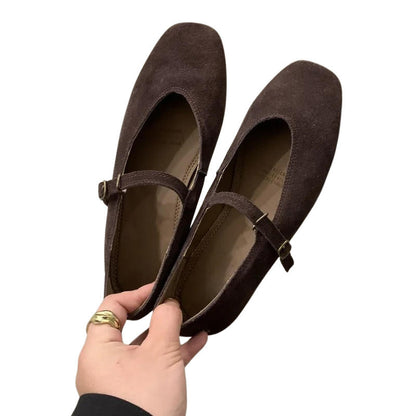 Taupe Suede Mary Jane Flats