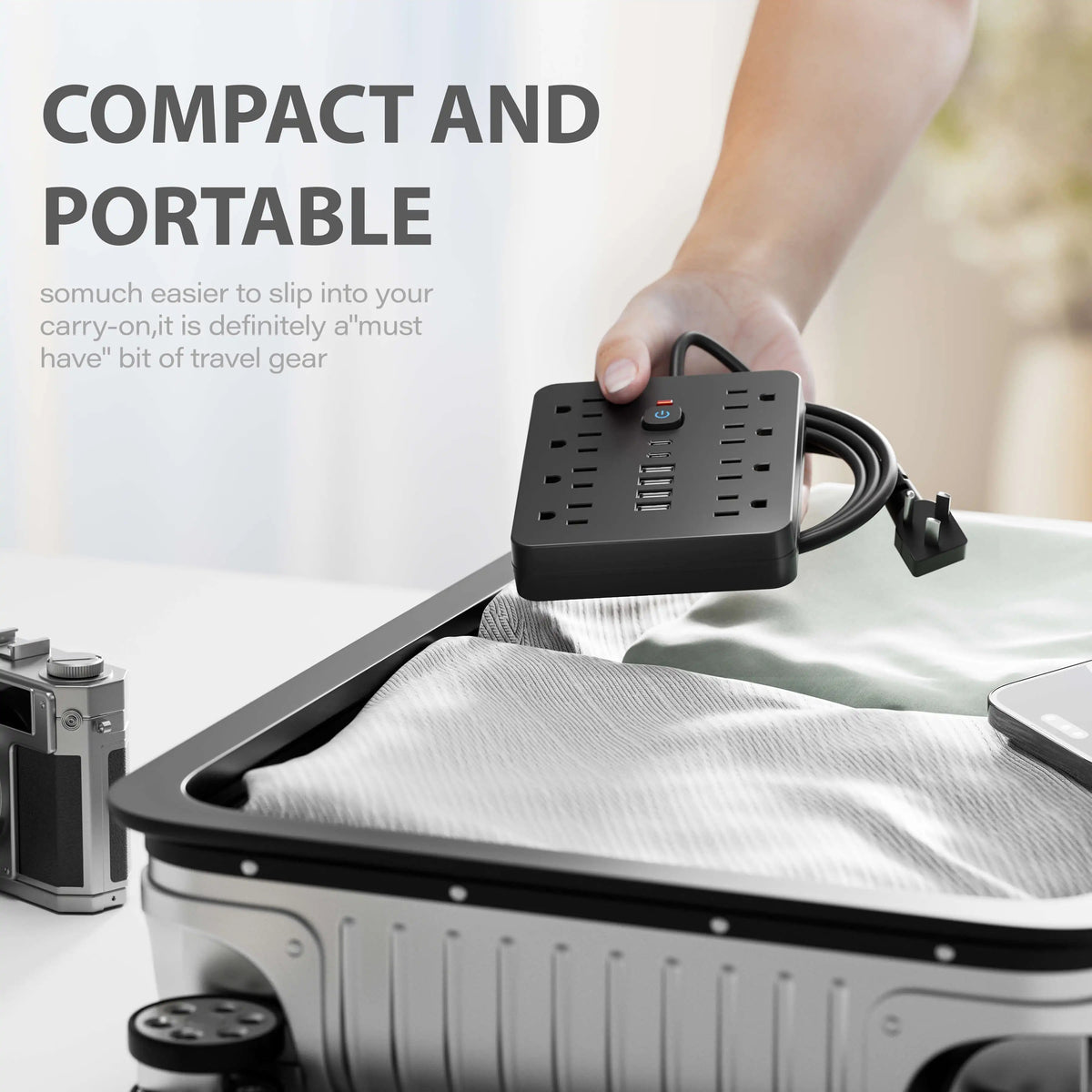Ventayo – Versatile Power Hub | Surge Protector Power Strip with 8 AC Outlets & 4 USB Ports | Compact Charging Solution for Home and Office
