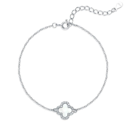 Silver Iced Pearl Clover Bracelet