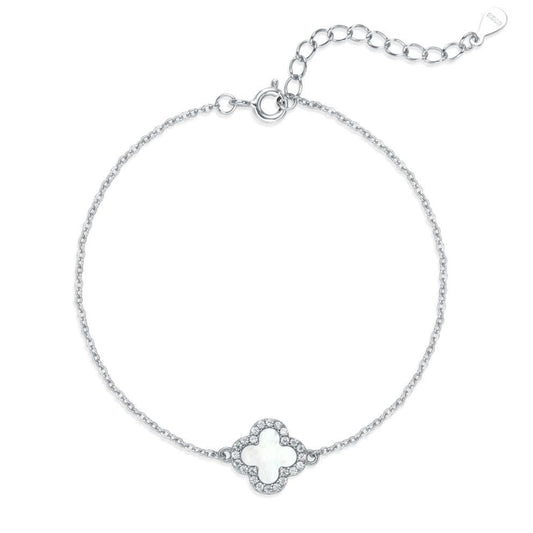 Silver Iced Pearl Clover Bracelet