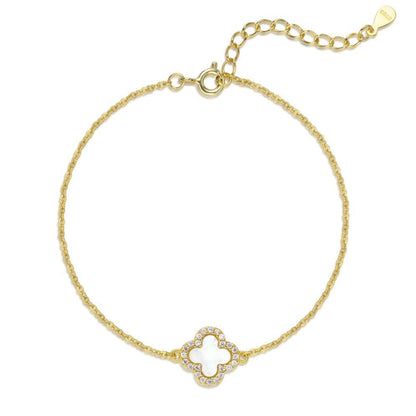 Silver Iced Agate Clover Bracelet