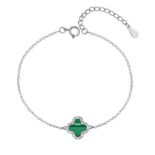 Silver Iced Green Clover Bracelet