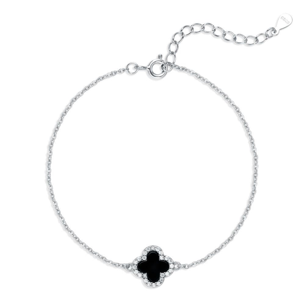 Silver Iced Agate Clover Bracelet