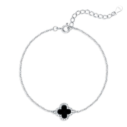 Silver Iced Agate Clover Bracelet