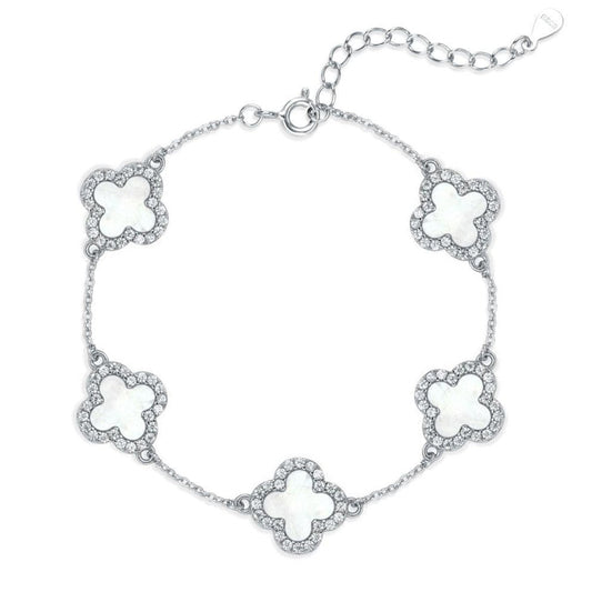Premium 925 Sterling Silver Iced Pearl Clover Bracelet
