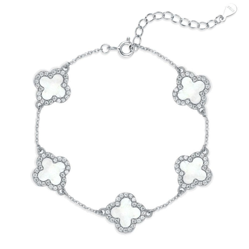 Premium Silber Eismatt Roségold Kleeblatt Armband