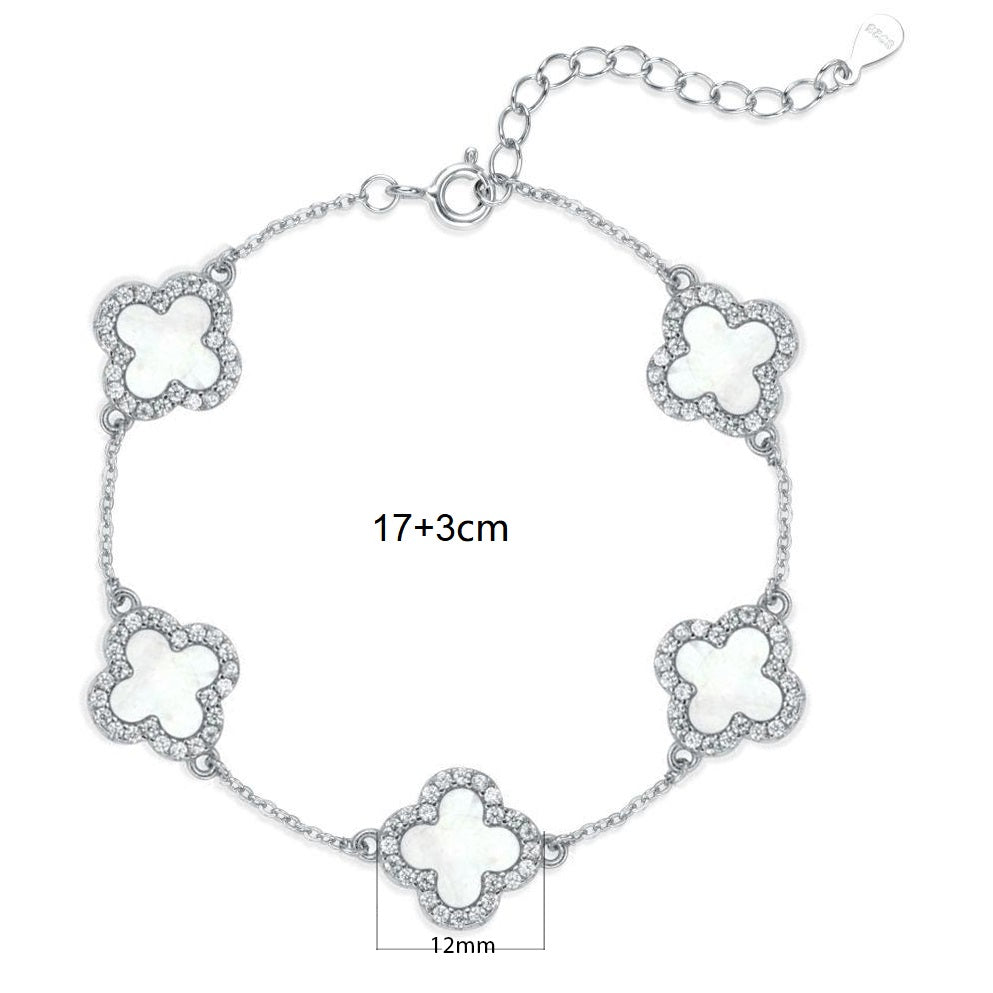 Premium Silber Eismatt Roségold Kleeblatt Armband