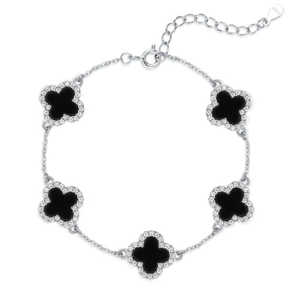 Premium Silber Eismatt Roségold Kleeblatt Armband