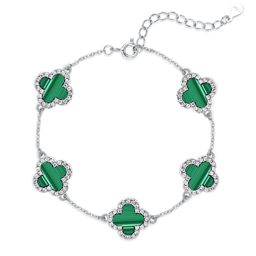 Premium Silber Eismatt Roségold Kleeblatt Armband