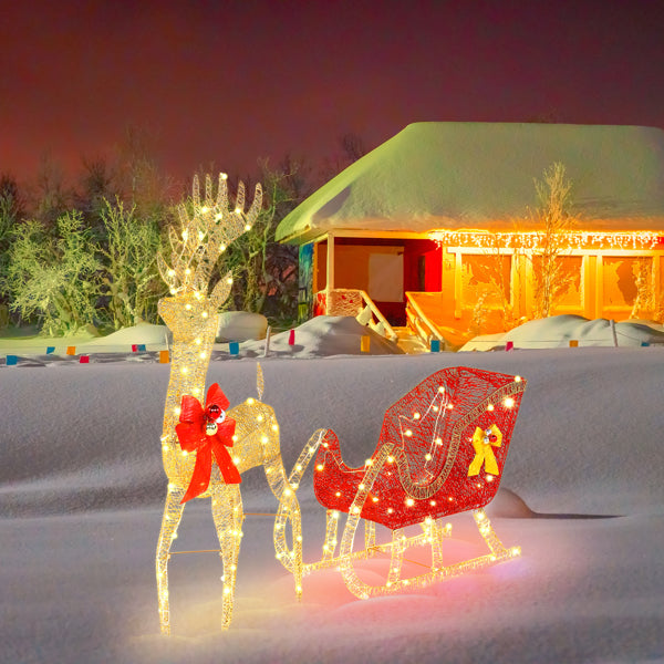 Life Size Outdoor Christmas Reindeer Sleigh Decoration
