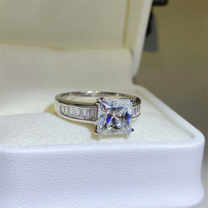 Radiant Square 3 Carat Moissanite Silver Ring