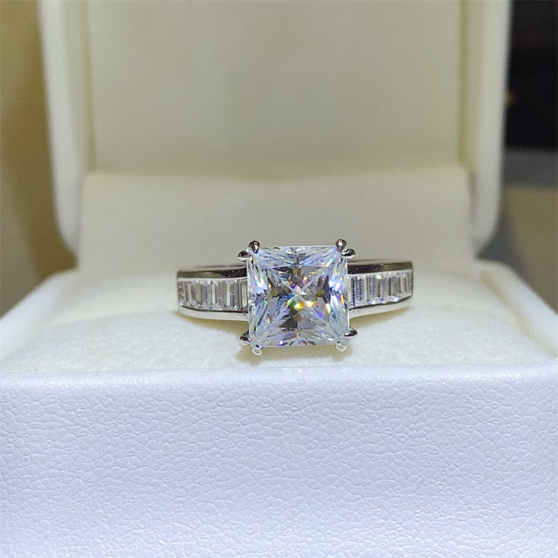 Radiant Square 3 Carat Moissanite Silver Ring