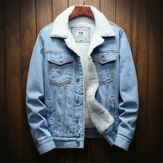 Herr Vinter Varm Denimjacka Kappa Fleece/Kowboj Jeansjacka