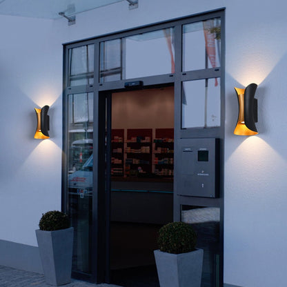 Luz LED curva hacia arriba y hacia abajo, impermeable, para exteriores, con alimentación eléctrica