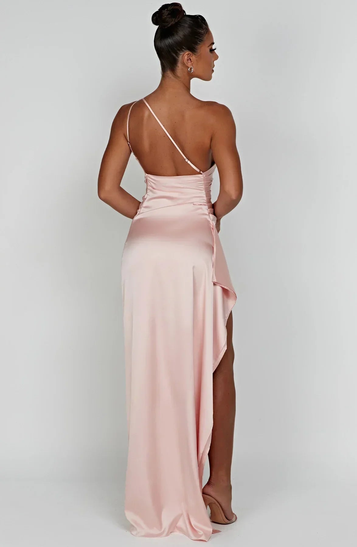 Amaris - One Shoulder Pleated Split Satin Dress For Women