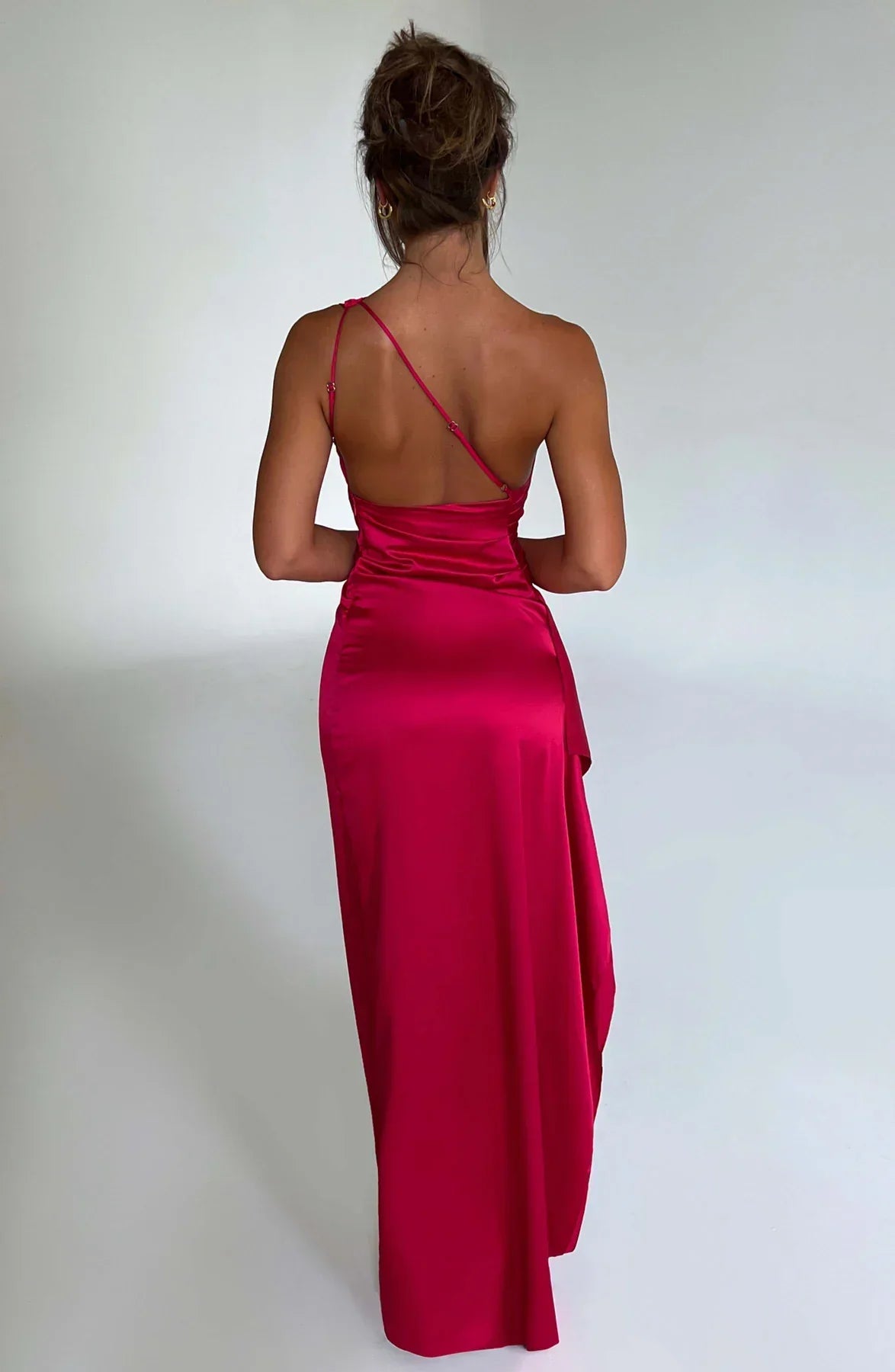 Amaris - One Shoulder Pleated Split Satin Dress For Women