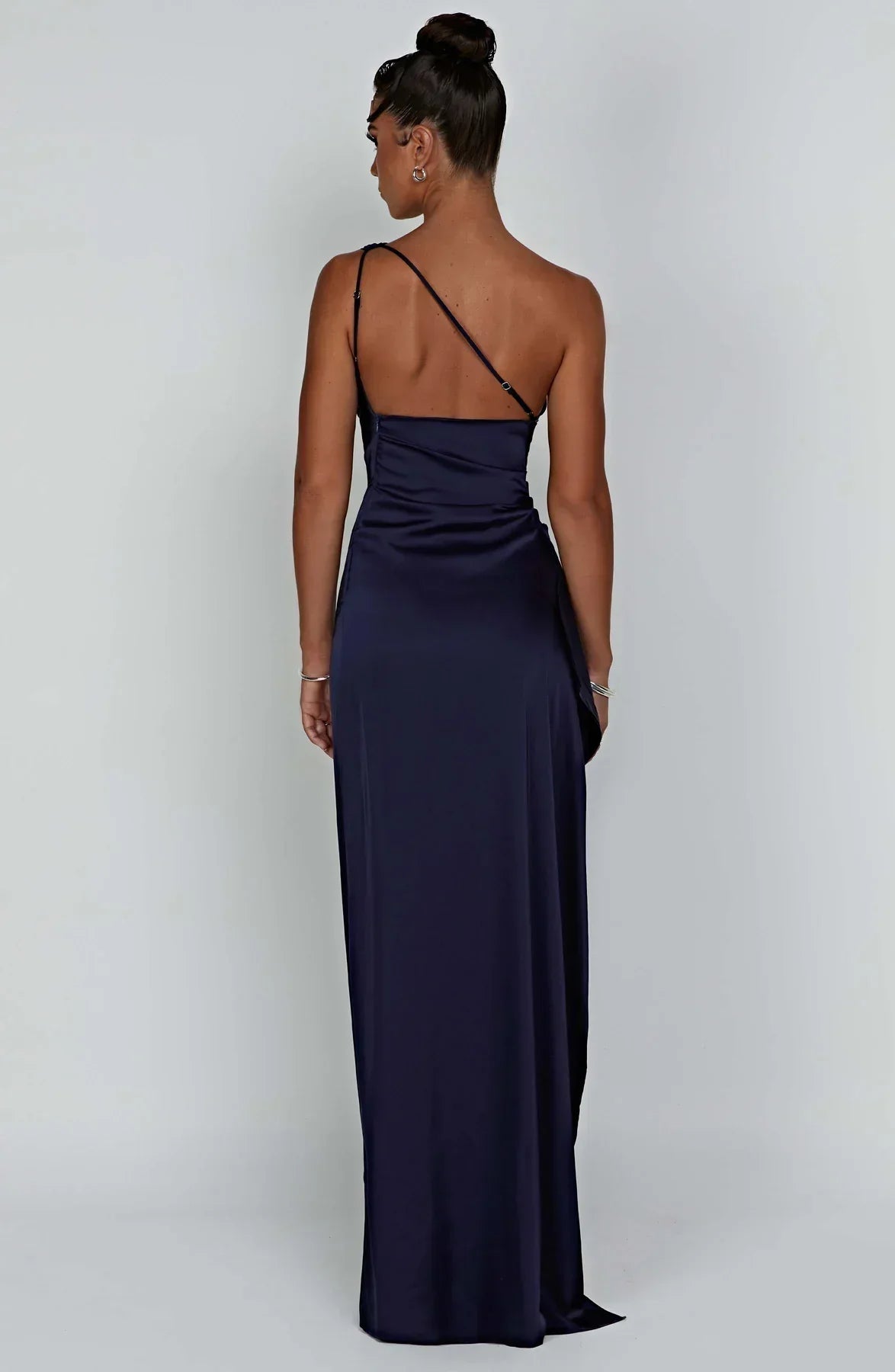 Amaris - One Shoulder Pleated Split Satin Dress For Women