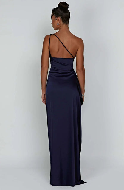 Amaris - One Shoulder Pleated Split Satin Dress For Women