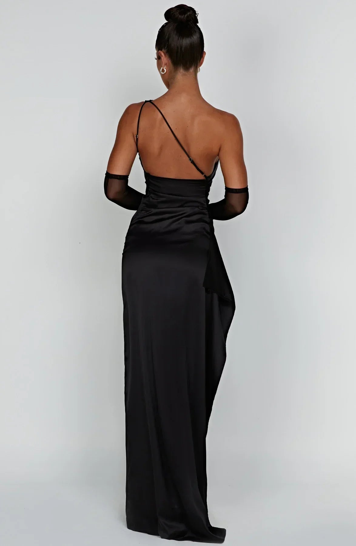 Amaris - One Shoulder Pleated Split Satin Dress For Women