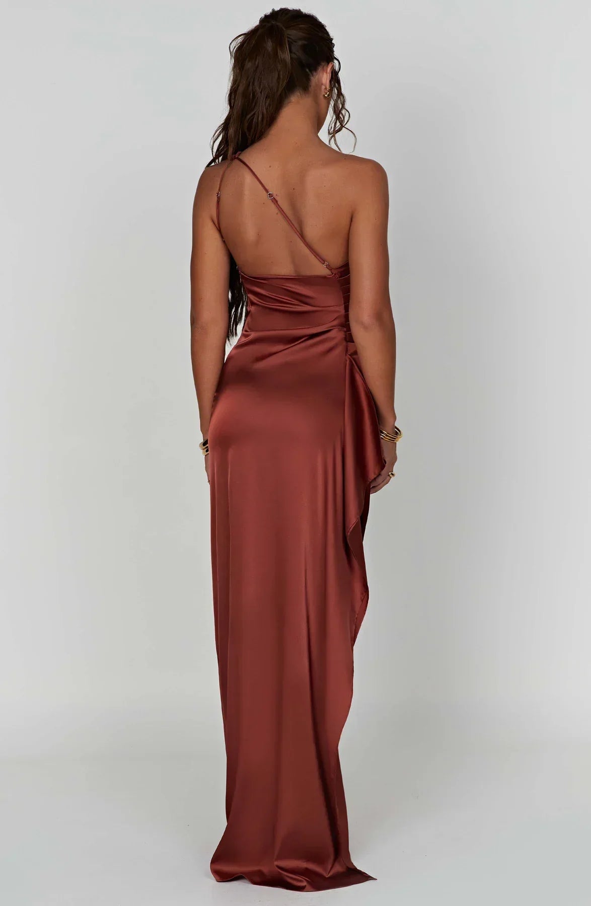 Amaris - One Shoulder Pleated Split Satin Dress For Women
