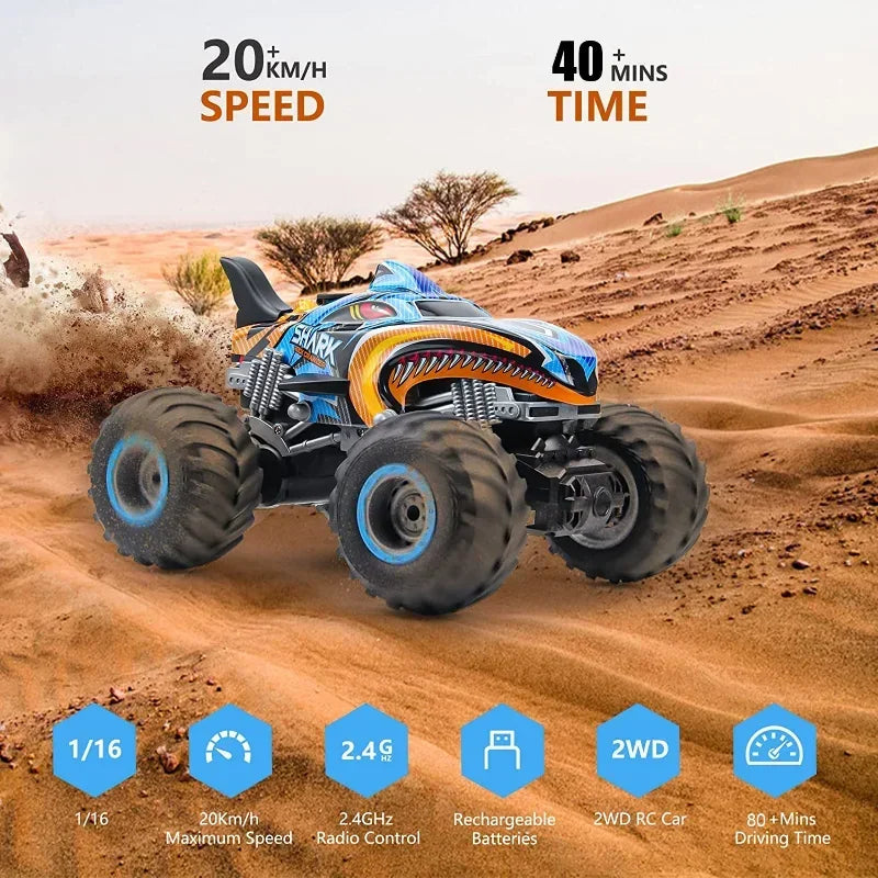 Camion Monstre Tout-Terrain RC 4x4 – Voiture Drift Télécommandée Rock Crawler (Design Shark Digger)