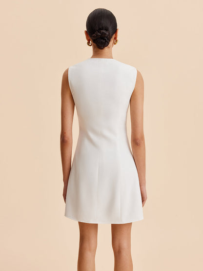 Asymmetrical Button-Up Sleeveless Dress