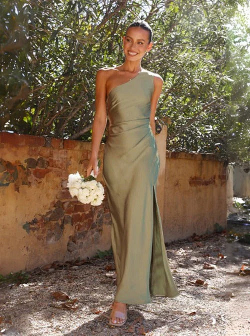 Asymmetrical Slit Dress with a Modern Silhouette