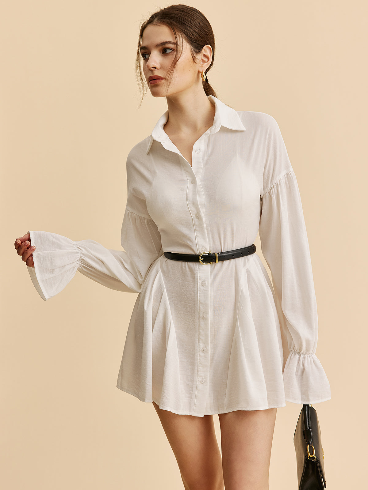 Balloon Sleeve Button-Up Shirt Dress