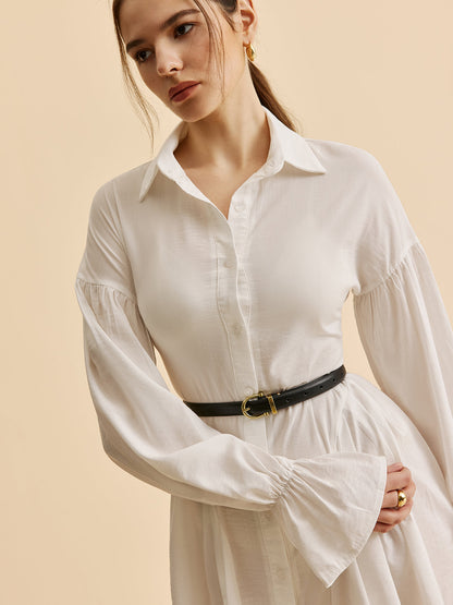Balloon Sleeve Button-Up Shirt Dress