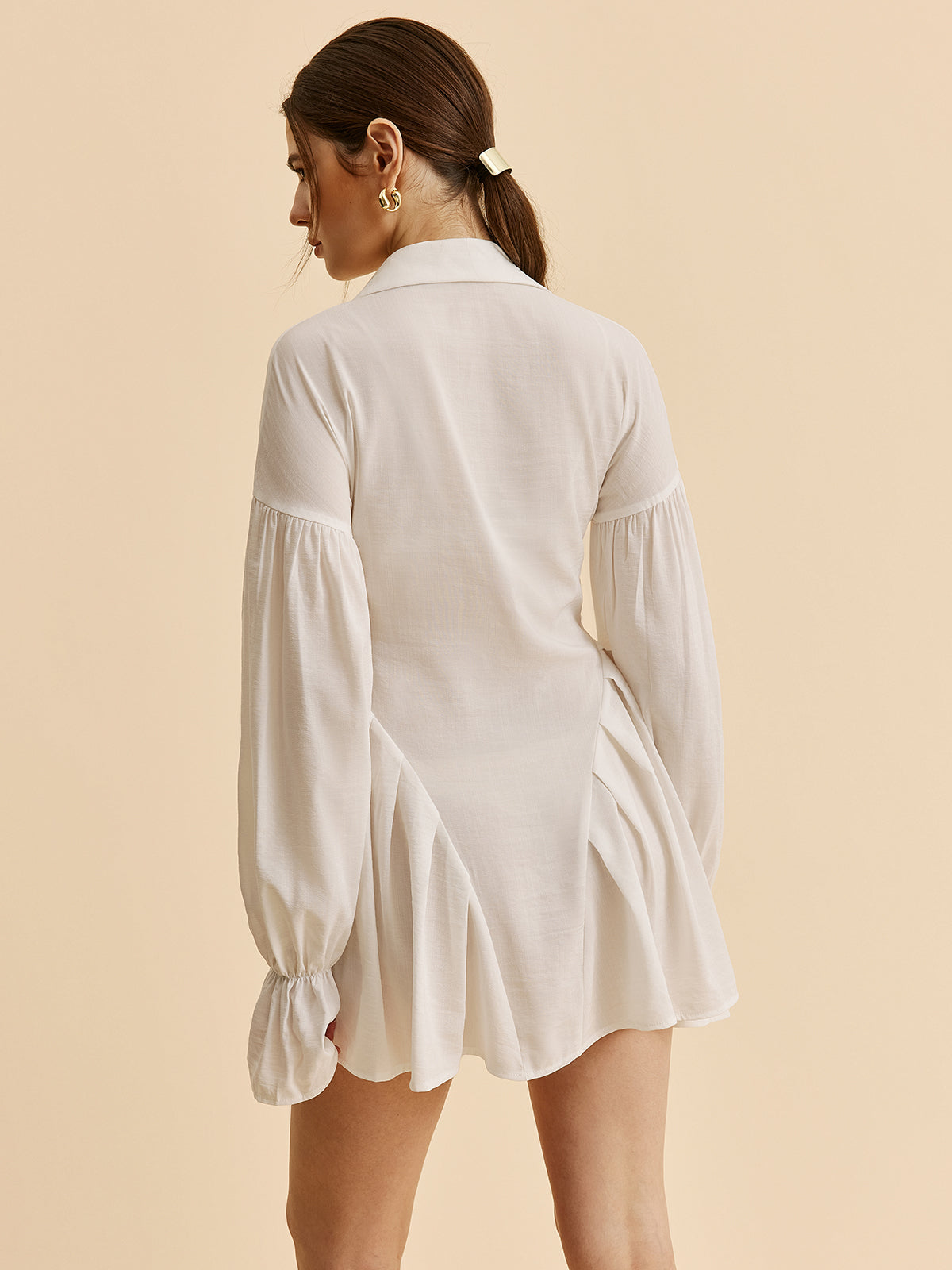 Balloon Sleeve Button-Up Shirt Dress