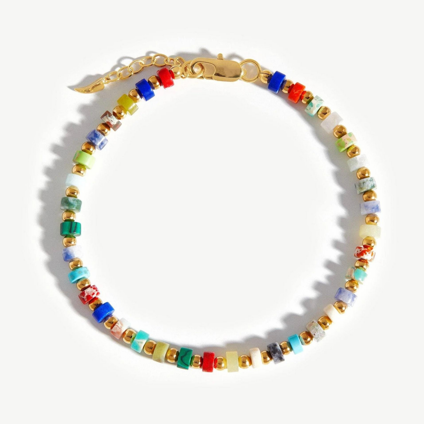 Natural Multi-Stone Beaded Bracelet,925 Silver,18k Yellow Gold Plated